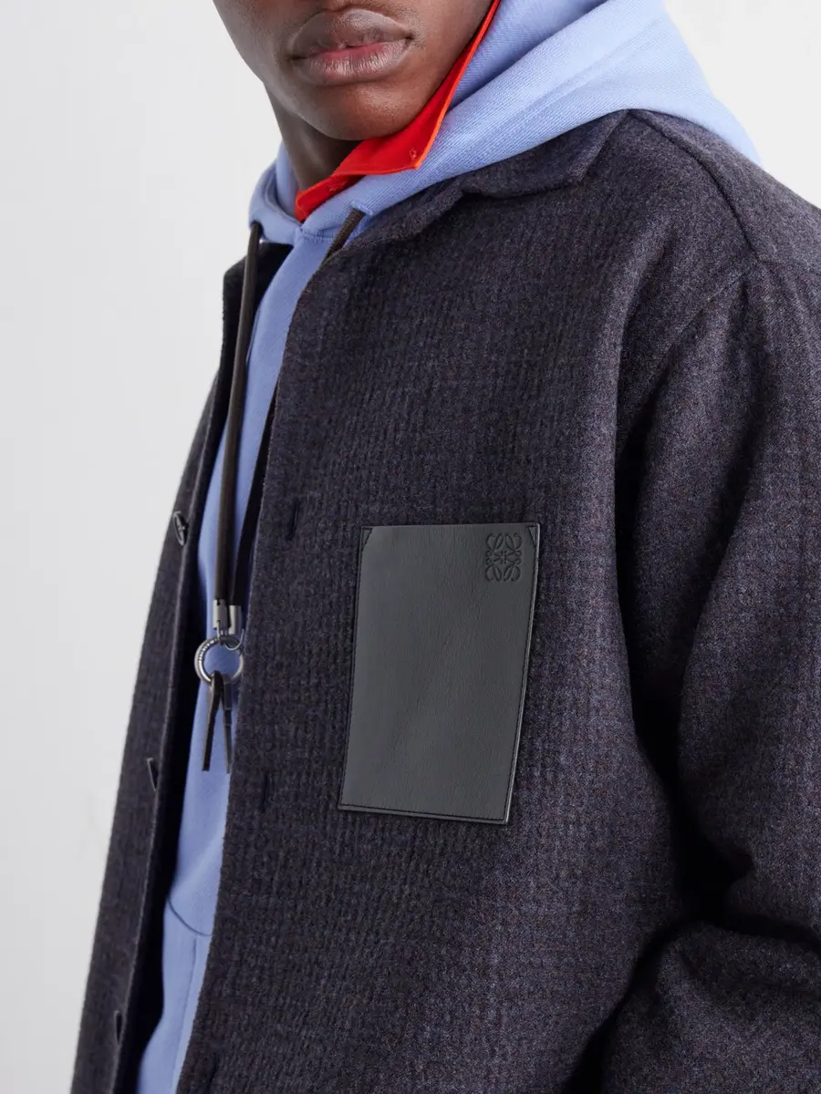 Loewe Leather-Patched Wool and Silk-Blend Overshirt - Men | Thumbnail 5