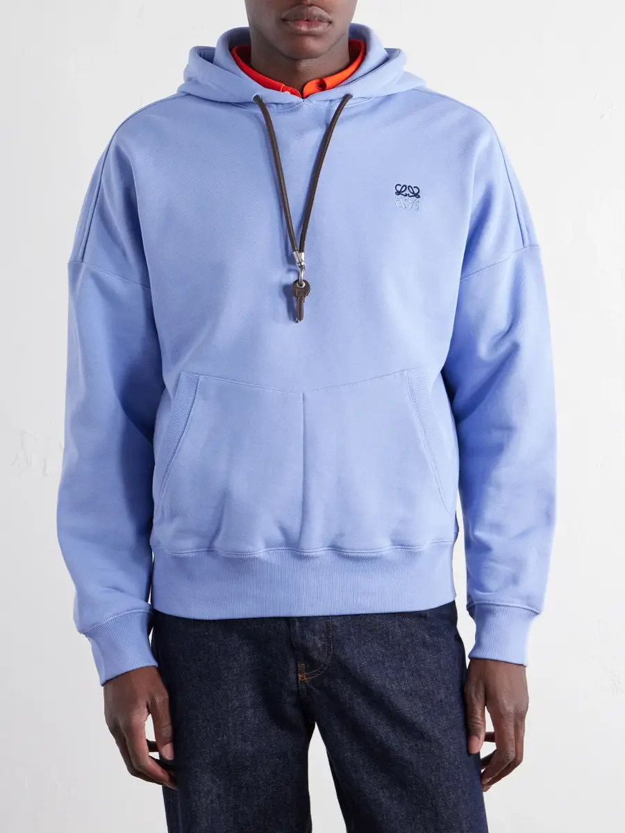 Loewe Anagram-Embroidered Leather-Trimmed Cotton-Jersey Hoodie - Men | Thumbnail 3 Loewe Anagram-Embroidered Leather-Trimmed Cotton-Jersey Hoodie - Men | Thumbnail 3