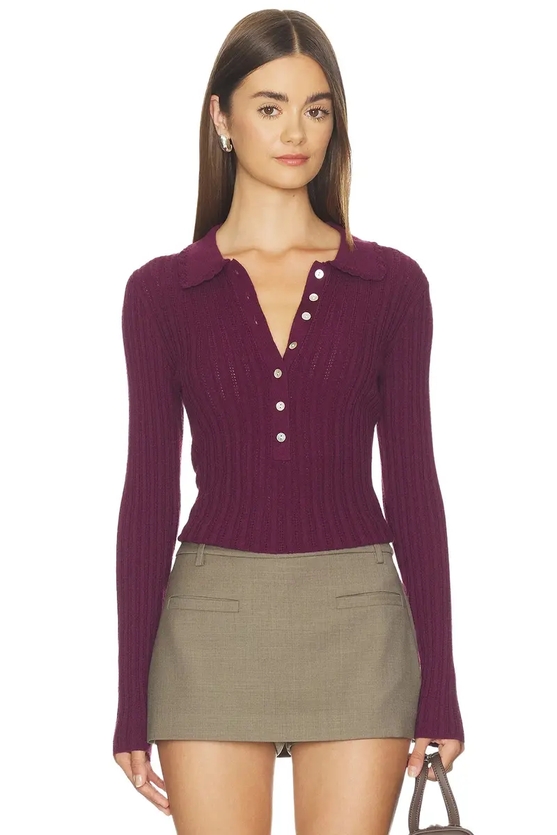 525 America Tabitha Crochet Collar Long Sleeve Henley