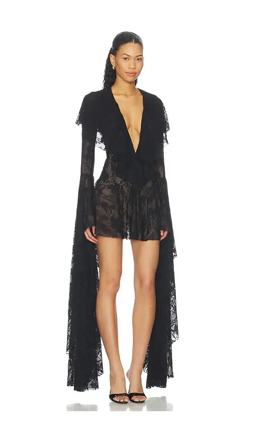 Norma Kamali Xl Sleeve Deep V Ruffle Mini Dress | Thumbnail 2