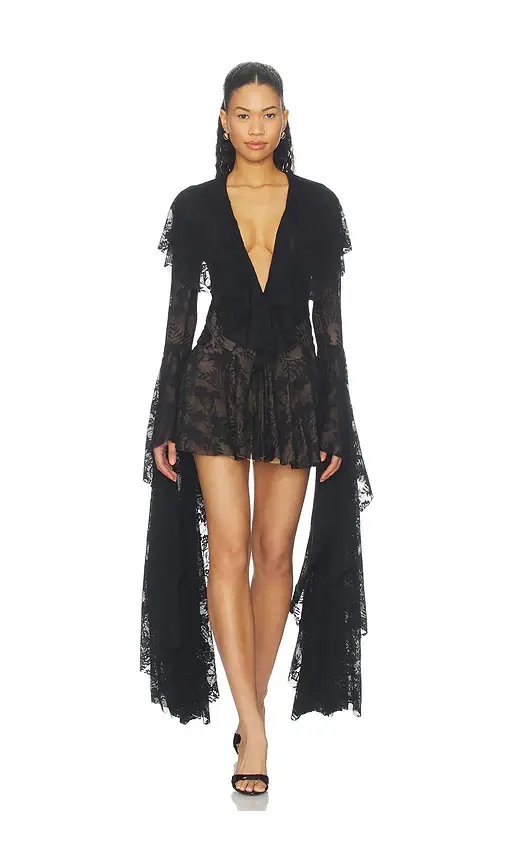 Norma Kamali Xl Sleeve Deep V Ruffle Mini Dress | Image 1 Norma Kamali Xl Sleeve Deep V Ruffle Mini Dress | Image 1