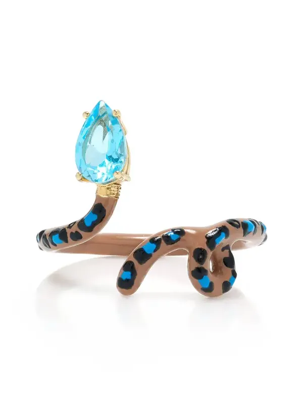 Bea Bongiasca Leopard Vine 9K Gold Topaz and Enamel Ring
