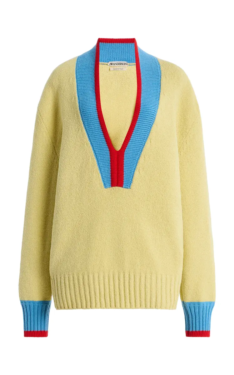 JW Anderson Contrast-Trim Cotton-Blend Sweater | Image 1 JW Anderson Contrast-Trim Cotton-Blend Sweater | Image 1