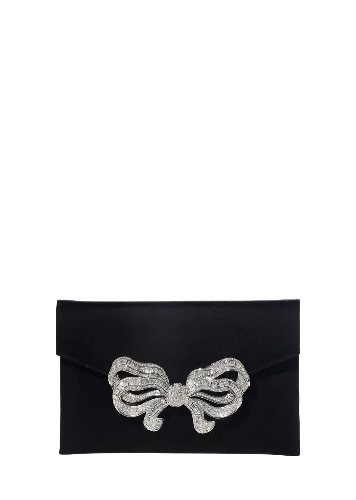 Judith Leiber Couture Crystal Bow Satin Envelope Clutch Bag | Image 1 Judith Leiber Couture Crystal Bow Satin Envelope Clutch Bag | Image 1