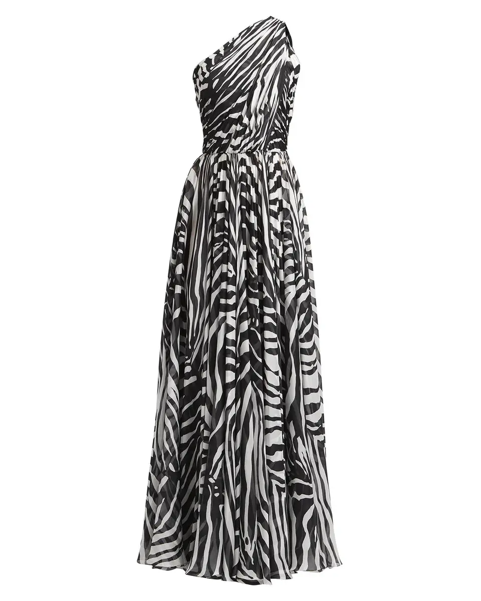 Dolce & Gabbana Zebra-Print One-Shoulder Silk Chiffon Gown | Thumbnail 2 Dolce & Gabbana Zebra-Print One-Shoulder Silk Chiffon Gown | Thumbnail 2