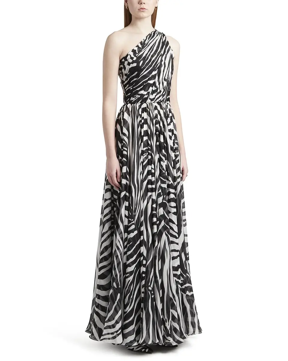 Dolce & Gabbana Zebra-Print One-Shoulder Silk Chiffon Gown | Thumbnail 3 Dolce & Gabbana Zebra-Print One-Shoulder Silk Chiffon Gown | Thumbnail 3
