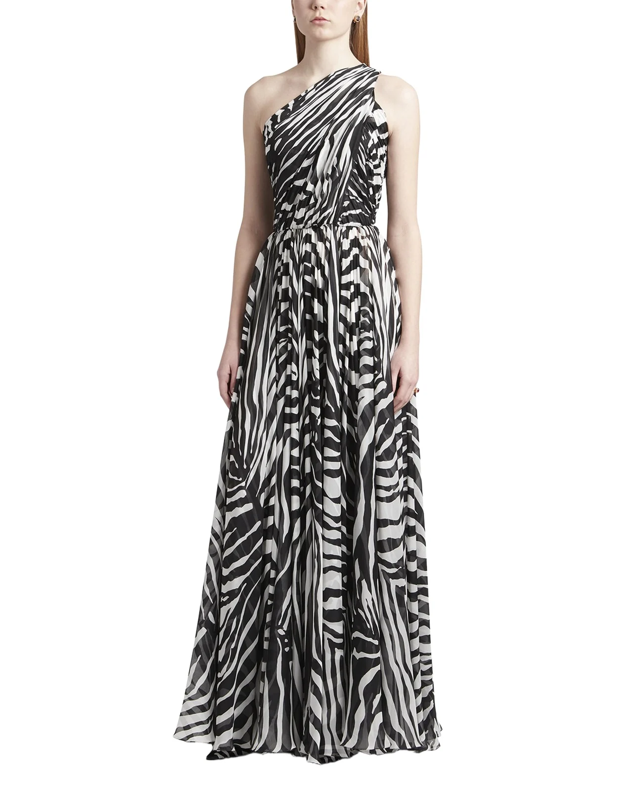 Dolce & Gabbana Zebra-Print One-Shoulder Silk Chiffon Gown