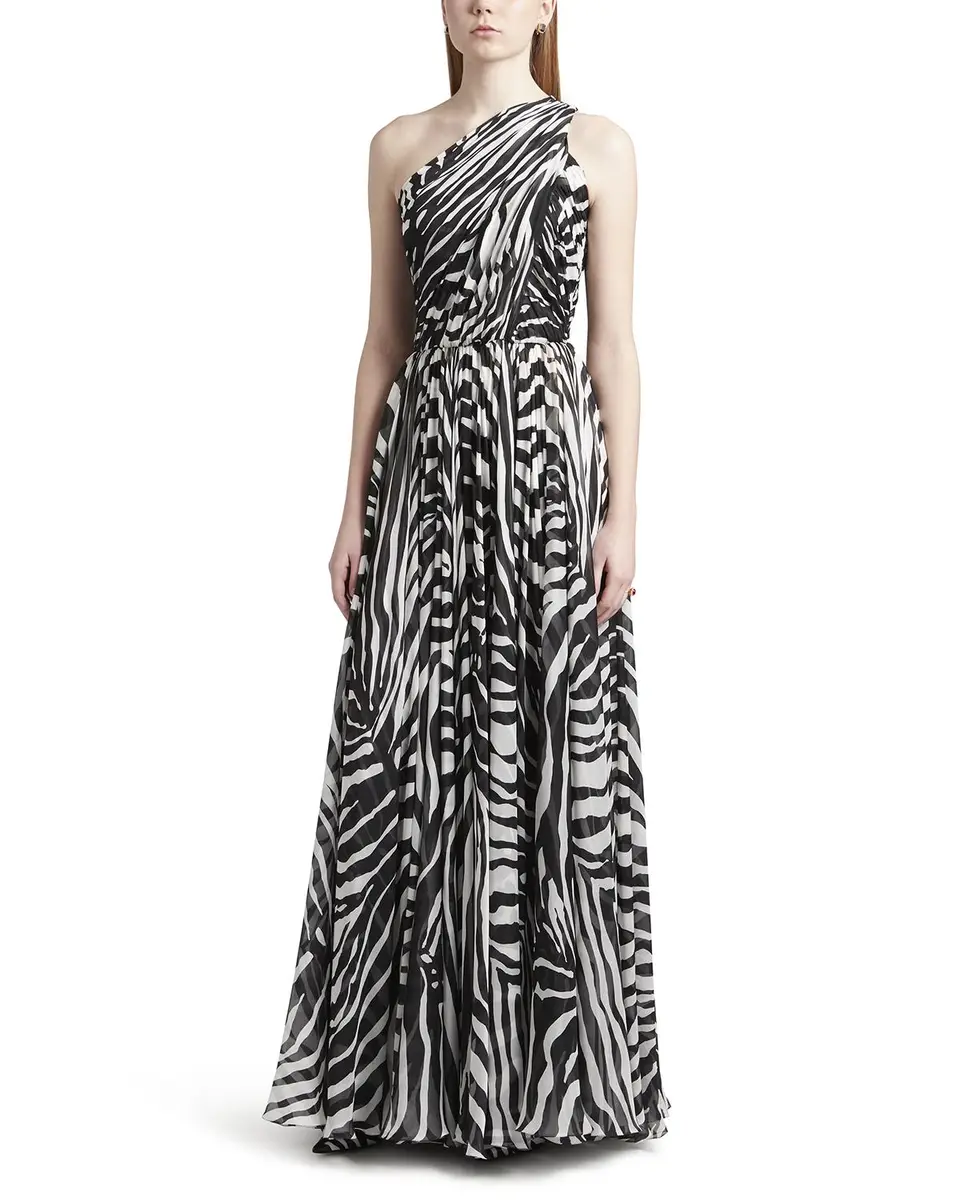 Dolce & Gabbana Zebra-Print One-Shoulder Silk Chiffon Gown
