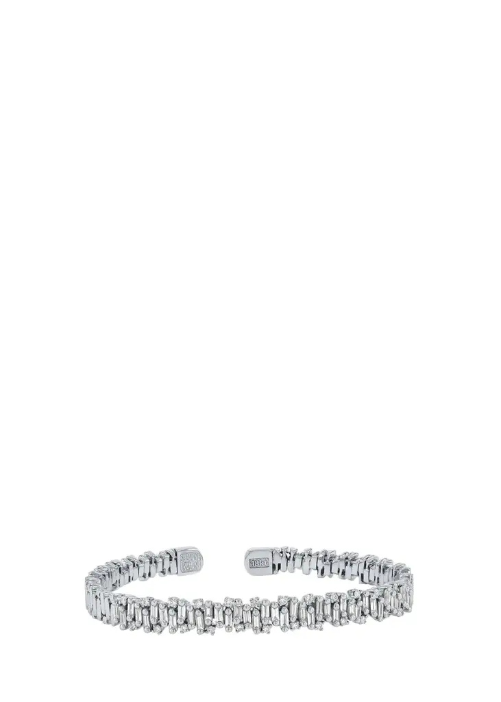 Suzanne Kalan 18K White Gold OAK Shimmer Baguette and Round Diamond Bangle Bracelet | Image 1 Suzanne Kalan 18K White Gold OAK Shimmer Baguette and Round Diamond Bangle Bracelet | Image 1