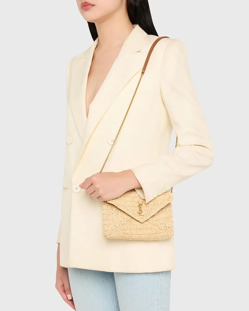 Saint Laurent Envelope Flap YSL Shoulder Bag in Raffia | Thumbnail 2 Saint Laurent Envelope Flap YSL Shoulder Bag in Raffia | Thumbnail 2