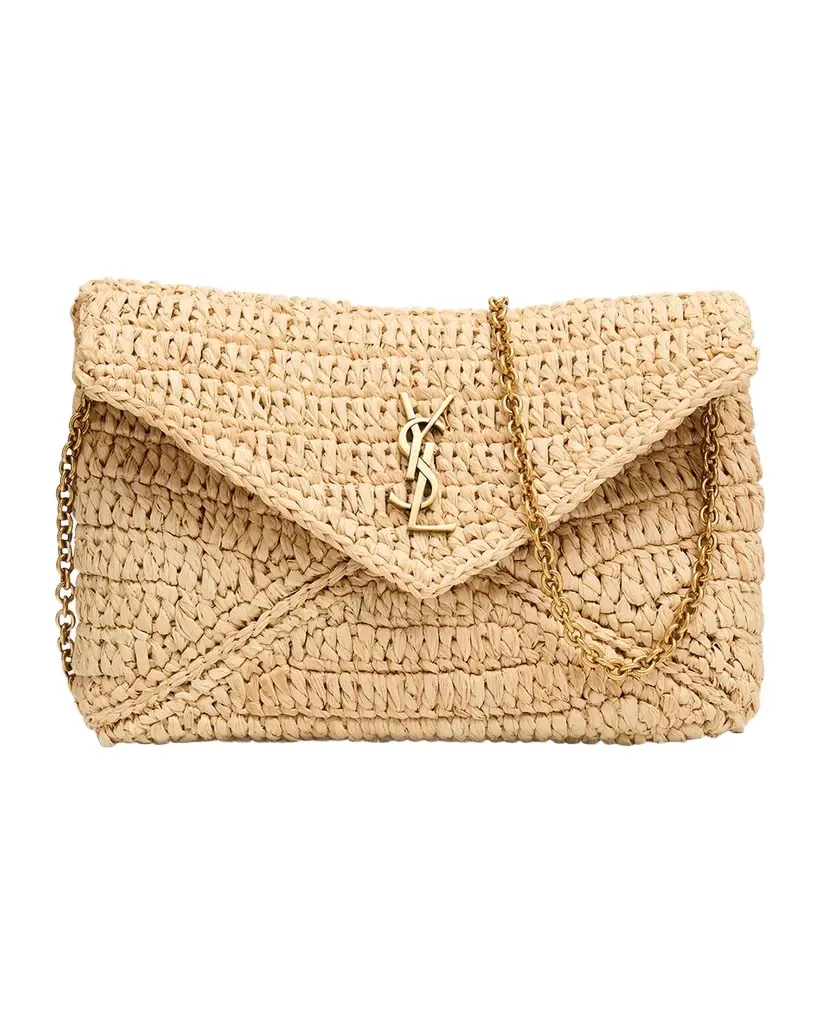 Saint Laurent Envelope Flap YSL Shoulder Bag in Raffia