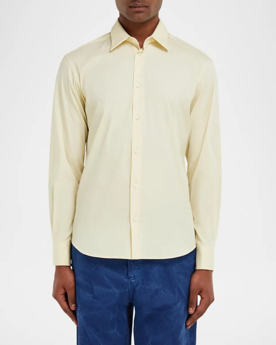Ferragamo Men's Cotton-Nylon Stretch Point Collar Sport Shirt | Thumbnail 3 Ferragamo Men's Cotton-Nylon Stretch Point Collar Sport Shirt | Thumbnail 3