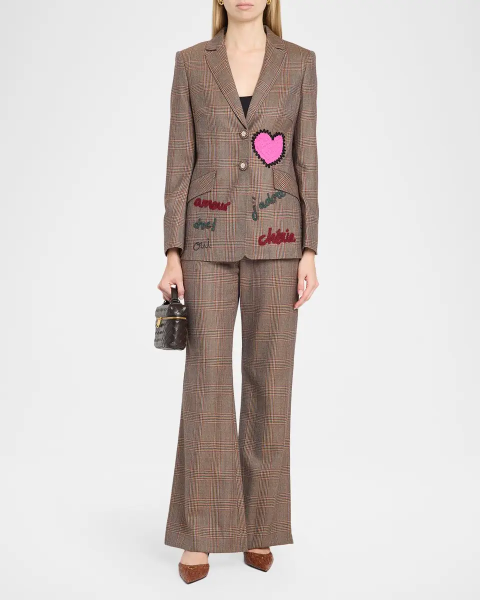 MAISON COMMON Embroidered Glen Plaid Single-Breasted Jacket | Thumbnail 2 MAISON COMMON Embroidered Glen Plaid Single-Breasted Jacket | Thumbnail 2