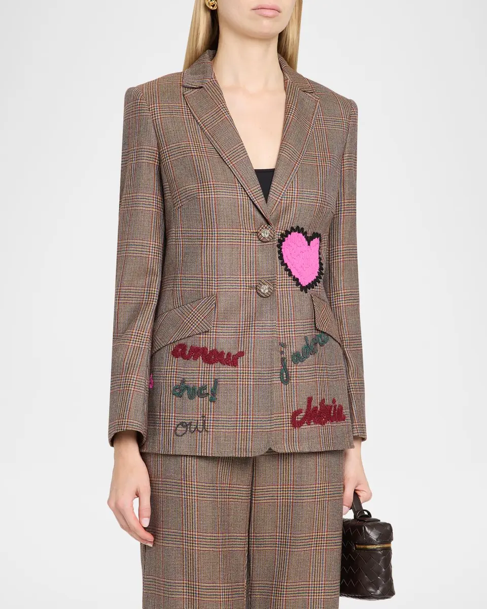 MAISON COMMON Embroidered Glen Plaid Single-Breasted Jacket | Thumbnail 4 MAISON COMMON Embroidered Glen Plaid Single-Breasted Jacket | Thumbnail 4