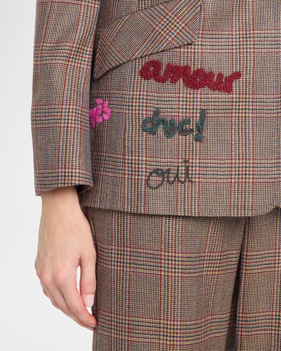 MAISON COMMON Embroidered Glen Plaid Single-Breasted Jacket | Thumbnail 5 MAISON COMMON Embroidered Glen Plaid Single-Breasted Jacket | Thumbnail 5