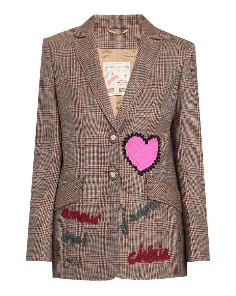 Maison Common Embroidered Glen Plaid Single-Breasted Jacket | Image 1 Maison Common Embroidered Glen Plaid Single-Breasted Jacket | Image 1