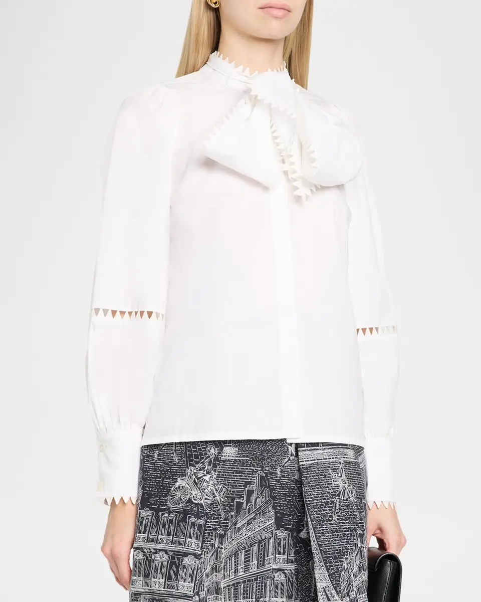 MAISON COMMON RicRac Scarf-Neck Cotton Poplin Button-Down Blouse | Thumbnail 4