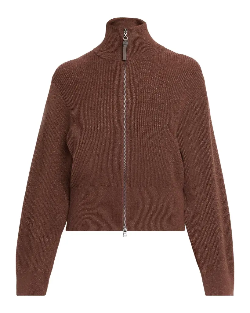 Cashmere Rib-Knit Zipped Cardigan
