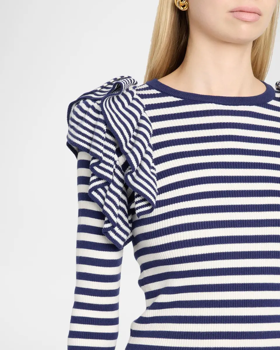 MAISON COMMON Striped Cotton Rib Ruffle-Shoulder Sweater | Thumbnail 5