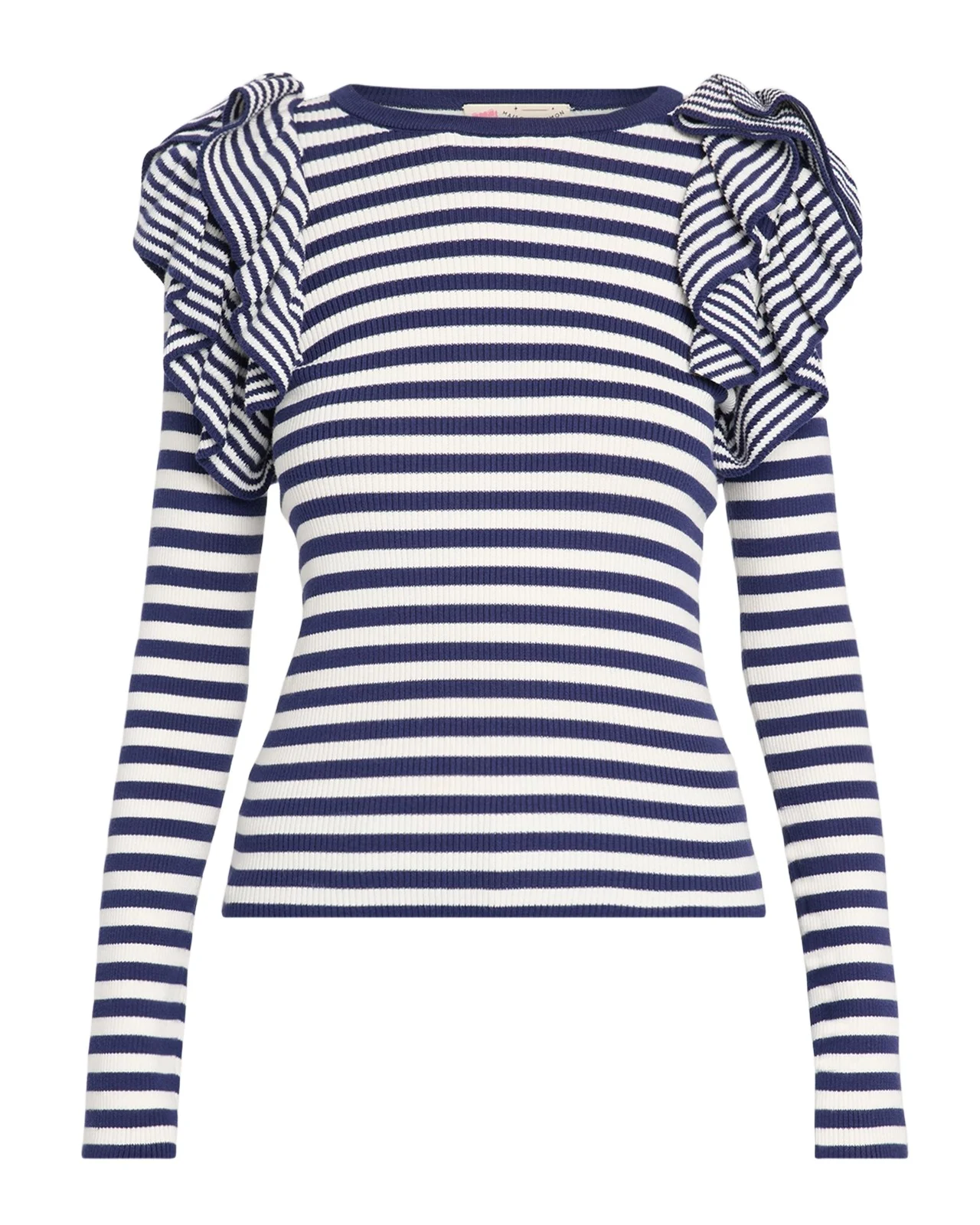MAISON COMMON Striped Cotton Rib Ruffle-Shoulder Sweater