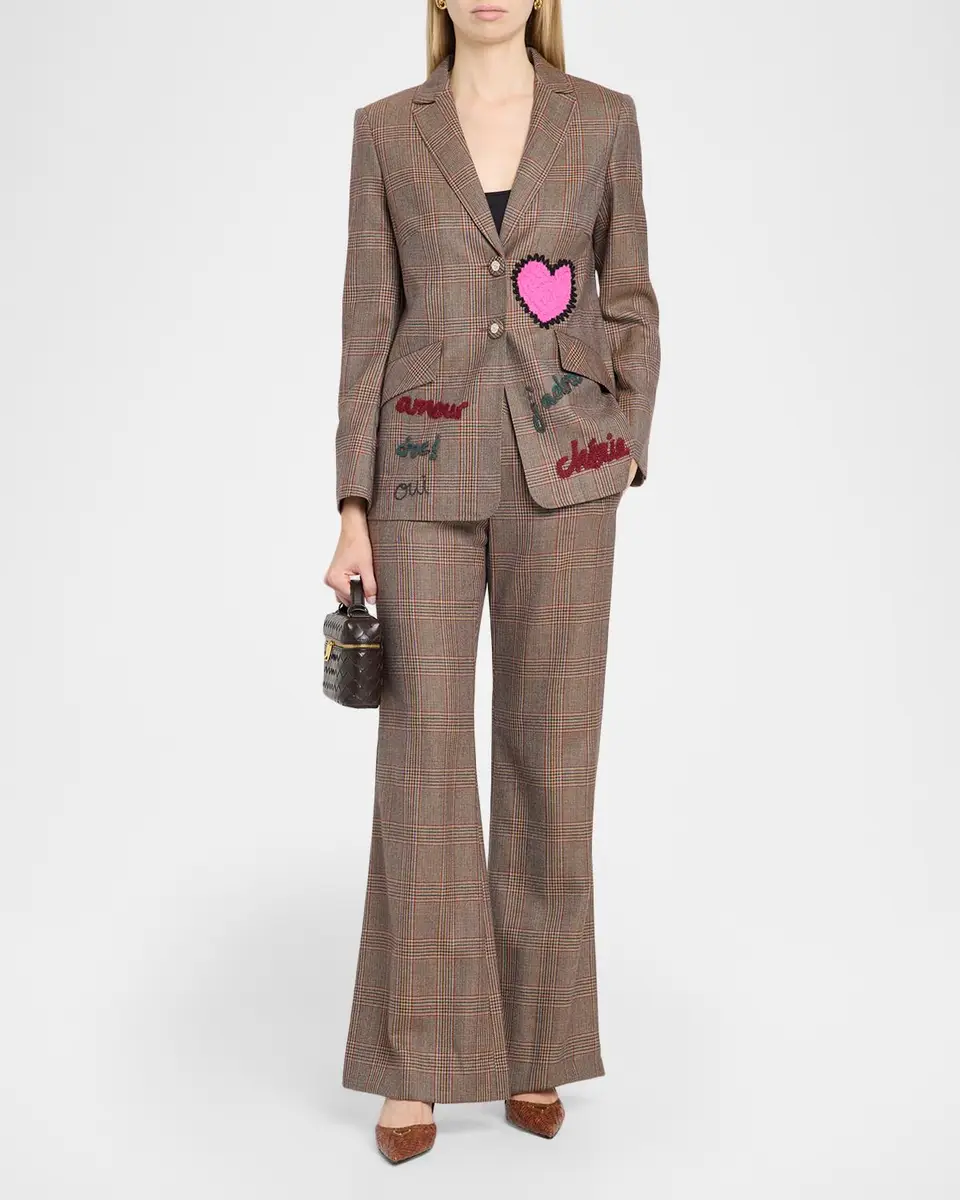MAISON COMMON Glen Plaid Wool Flared Trousers | Thumbnail 2 MAISON COMMON Glen Plaid Wool Flared Trousers | Thumbnail 2