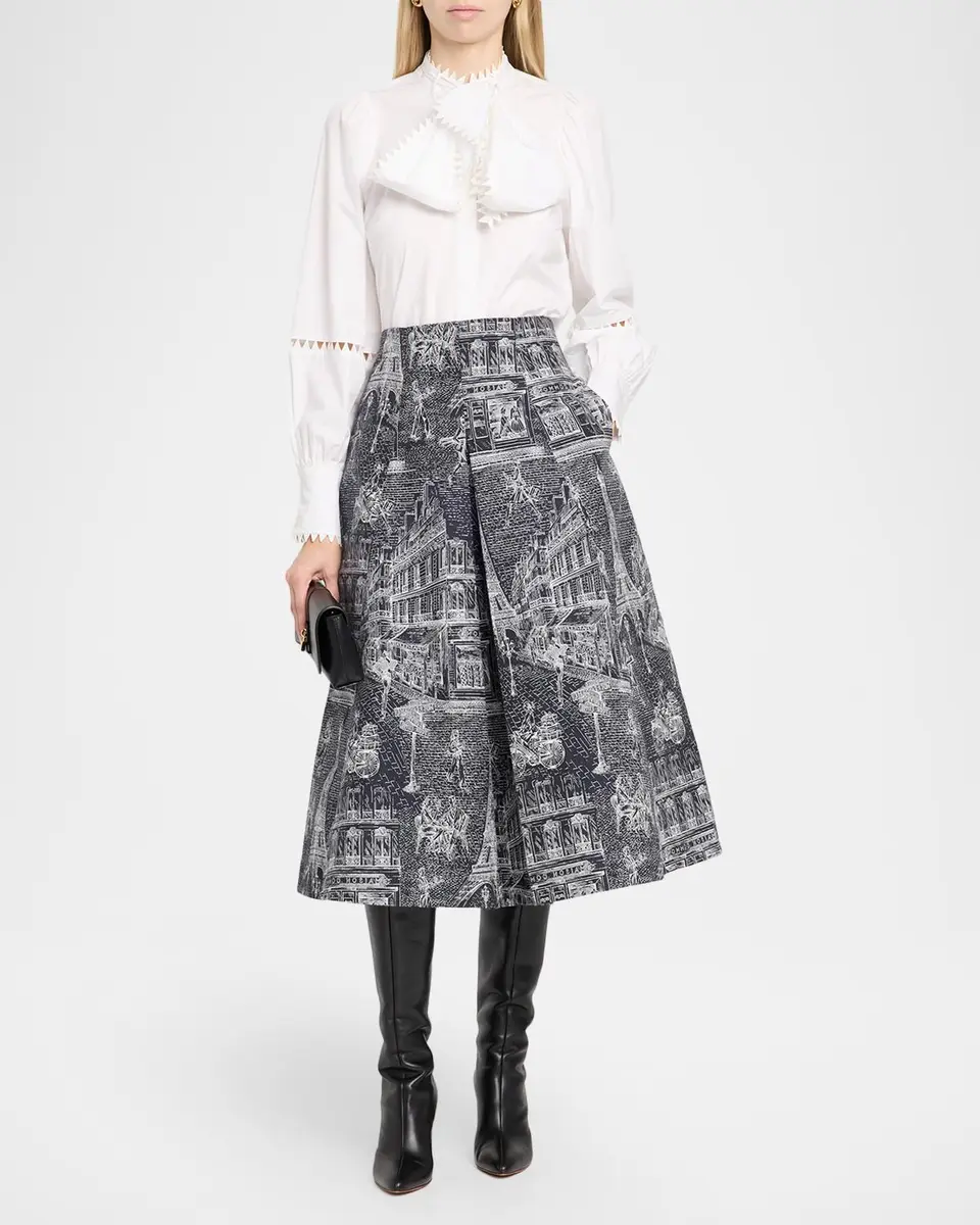 MAISON COMMON Scribble Cotton Jacquard Pleated Midi Skirt | Thumbnail 2
