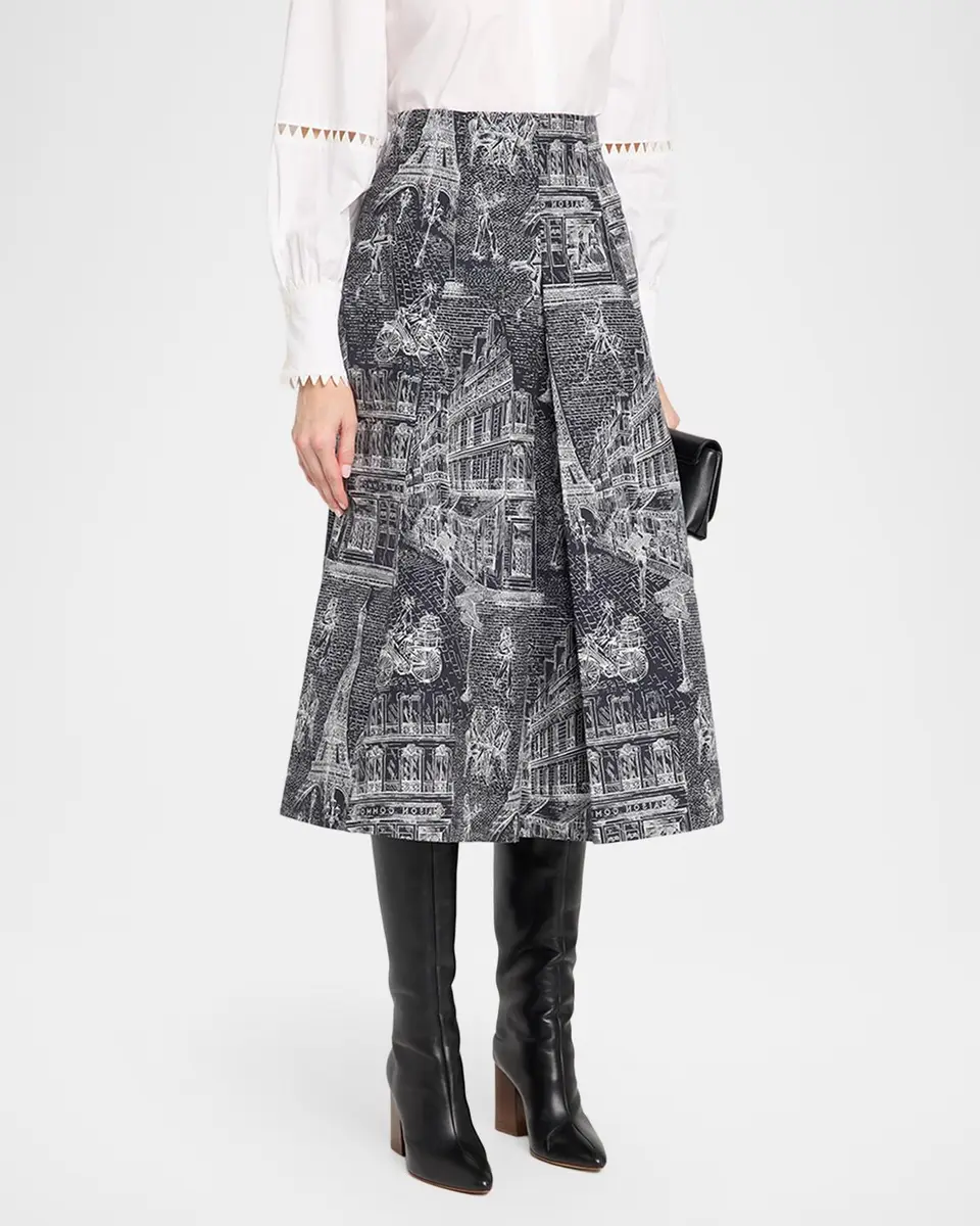 MAISON COMMON Scribble Cotton Jacquard Pleated Midi Skirt | Thumbnail 4