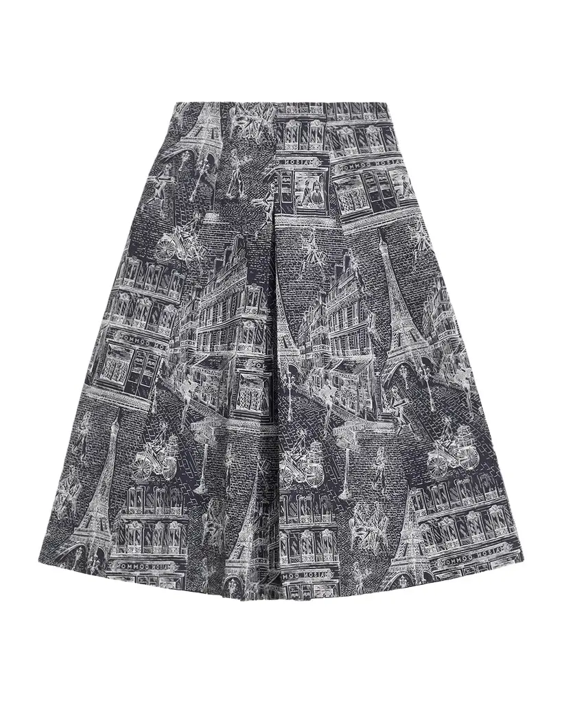 MAISON COMMON Scribble Cotton Jacquard Pleated Midi Skirt