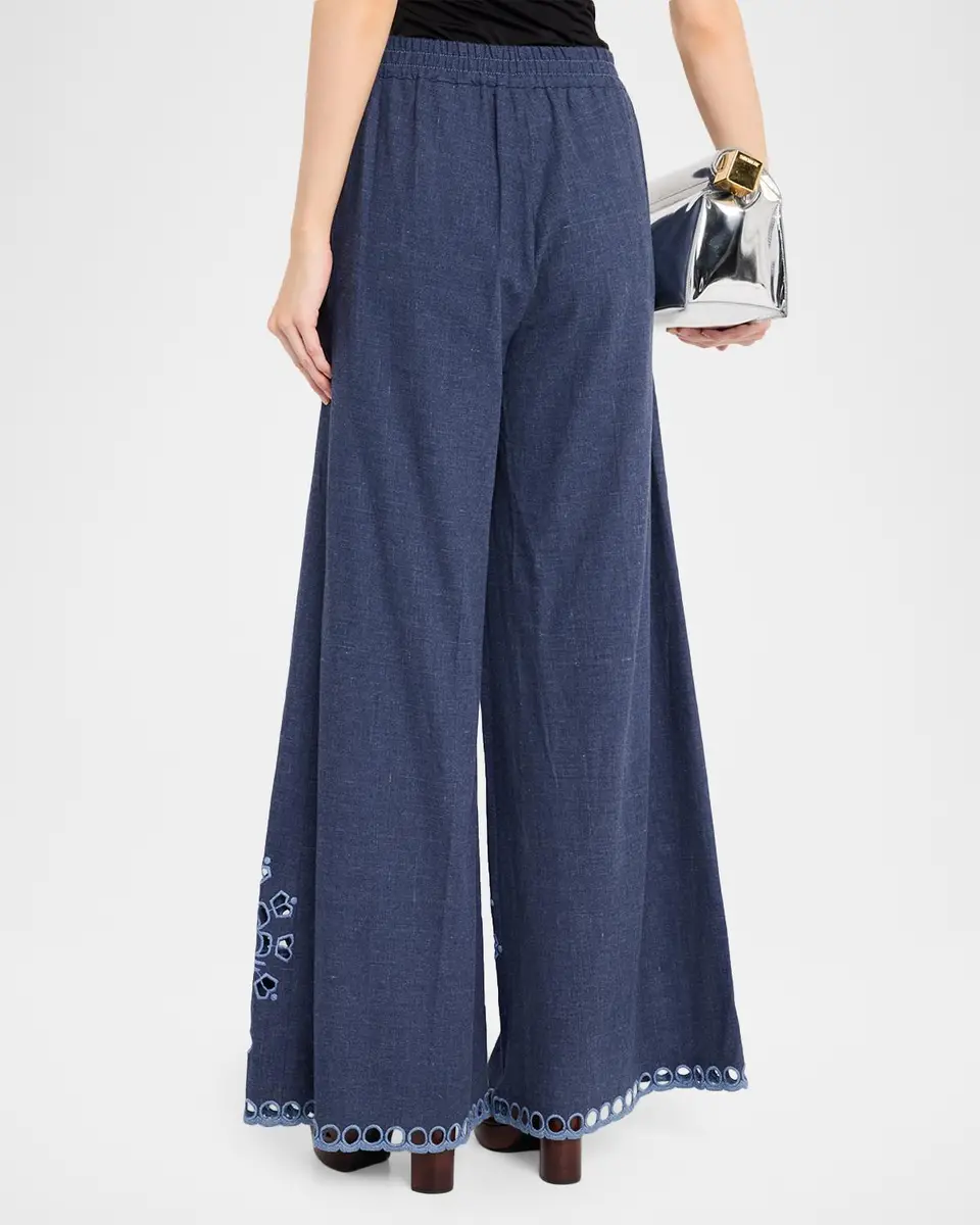 MAISON COMMON Cutwork Embroidered Cotton Wide-Leg Pants | Thumbnail 3