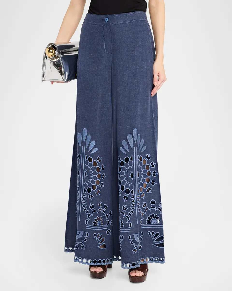 MAISON COMMON Cutwork Embroidered Cotton Wide-Leg Pants | Thumbnail 4