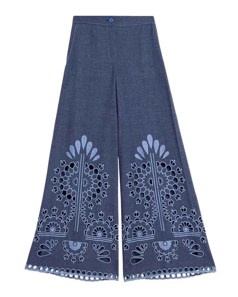 MAISON COMMON Cutwork Embroidered Cotton Wide-Leg Pants | Image 1 MAISON COMMON Cutwork Embroidered Cotton Wide-Leg Pants | Image 1