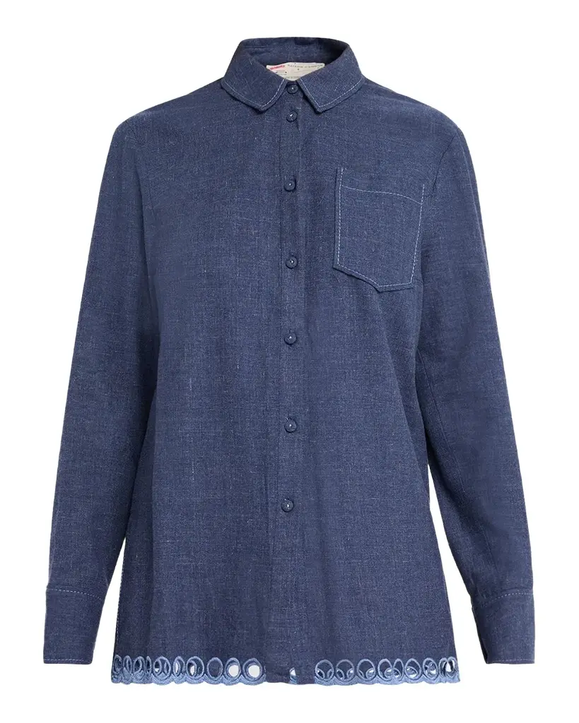 MAISON COMMON Cutwork Embroidered Cotton Button-Down Shirt