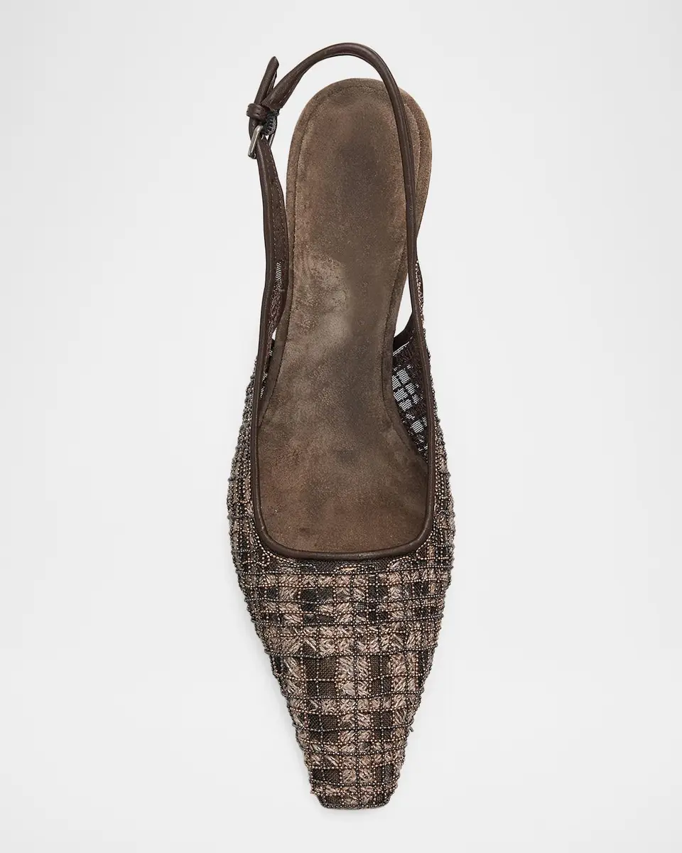 Brunello Cucinelli Monili-Embroidered Check Slingback Pumps | Thumbnail 5