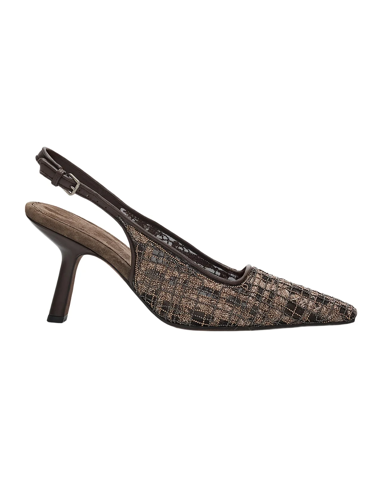 Monili-Embroidered Check Slingback Pumps Monili-Embroidered Check Slingback Pumps