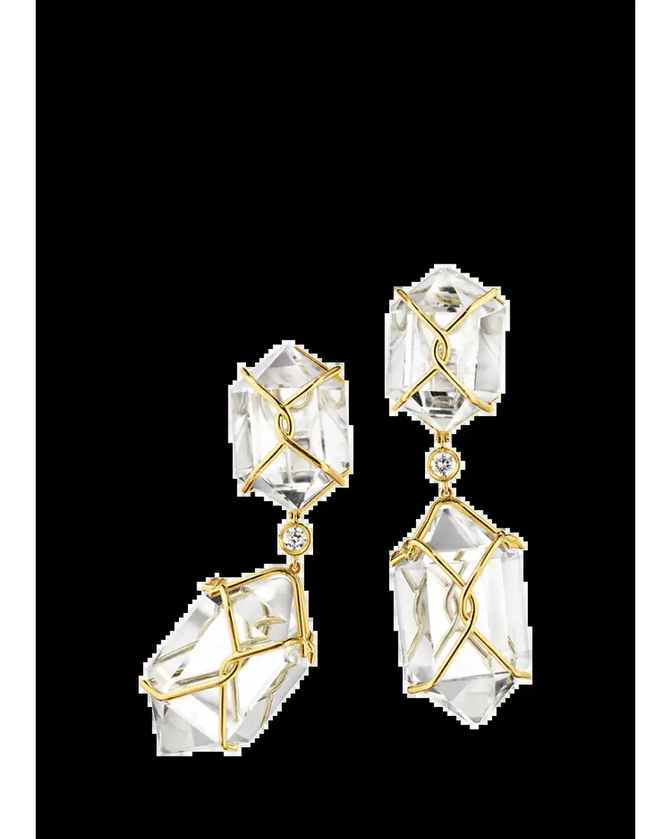 VERDURA 18K Yellow Gold Herkimer Diamond Caged Pendant Earrings | Thumbnail 2 VERDURA 18K Yellow Gold Herkimer Diamond Caged Pendant Earrings | Thumbnail 2