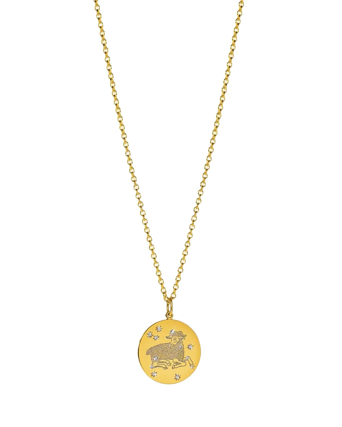 18K Yellow Gold Diamond Zodiac Necklace, Aries 18K Yellow Gold Diamond Zodiac Necklace, Aries