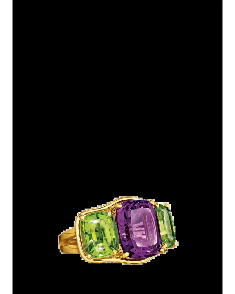 VERDURA 18K Yellow Gold Amethyst and Peridot 3-Stone Ring | Thumbnail 2 VERDURA 18K Yellow Gold Amethyst and Peridot 3-Stone Ring | Thumbnail 2