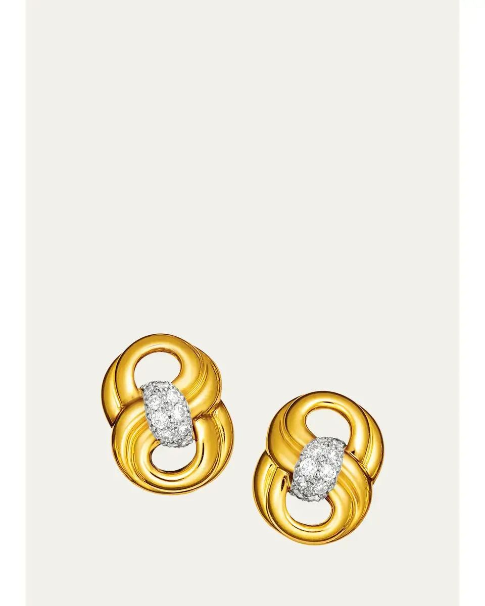 18K Yellow Gold and Platinum Diamond Figure 8 Clip-On Earrings