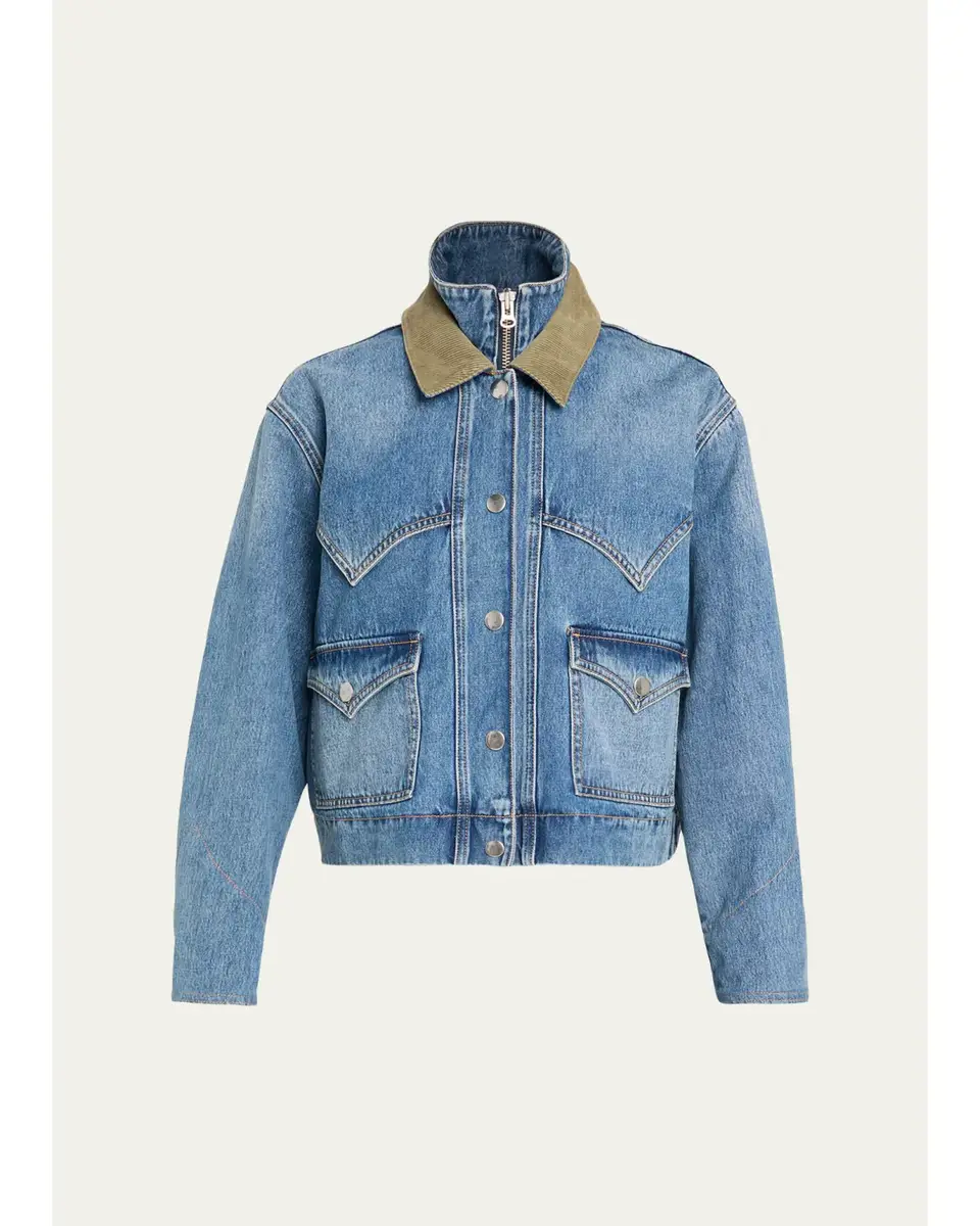 Veronica Beard Wegner Layered Corduroy-Collar Denim Jacket | Image 1 Veronica Beard Wegner Layered Corduroy-Collar Denim Jacket | Image 1
