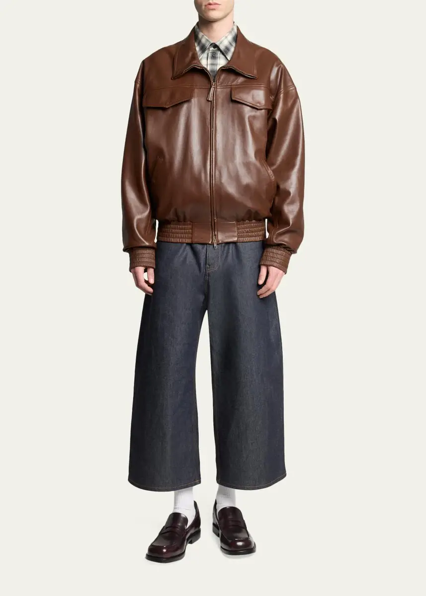 Balenciaga Men's Smooth Leather Oversized Bomber Jacket | Thumbnail 2 Balenciaga Men's Smooth Leather Oversized Bomber Jacket | Thumbnail 2