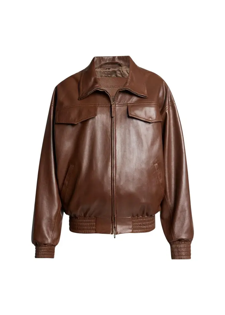 Balenciaga Men's Smooth Leather Oversized Bomber Jacket | Image 1 Balenciaga Men's Smooth Leather Oversized Bomber Jacket | Image 1