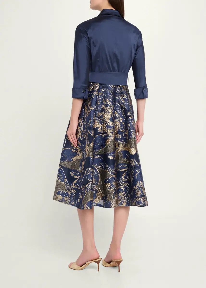 Rickie Freeman for Teri Jon Metallic Taffeta Jacquard Midi Shirtdress | Thumbnail 3 Rickie Freeman for Teri Jon Metallic Taffeta Jacquard Midi Shirtdress | Thumbnail 3