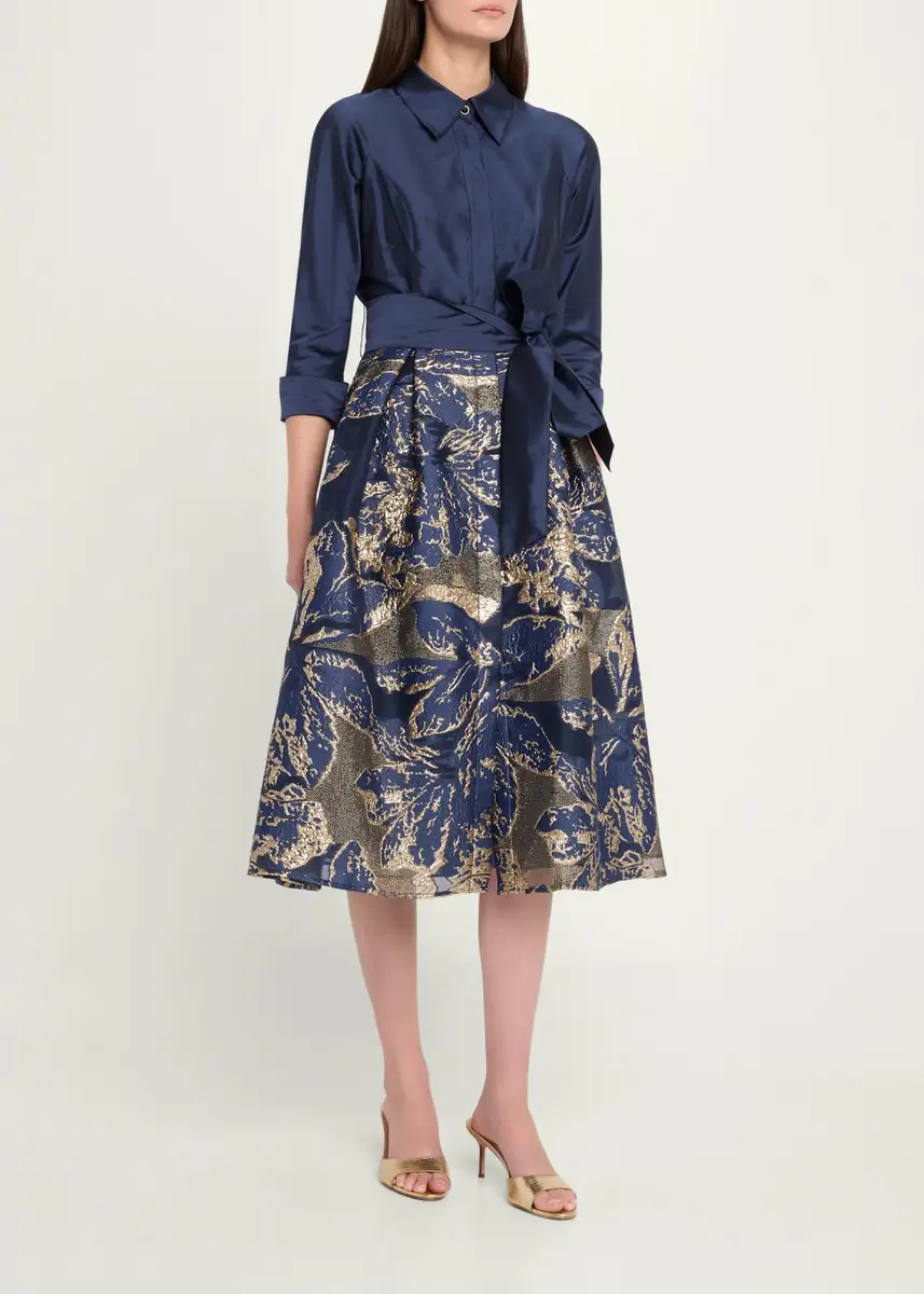 Rickie Freeman for Teri Jon Metallic Taffeta Jacquard Midi Shirtdress | Thumbnail 4 Rickie Freeman for Teri Jon Metallic Taffeta Jacquard Midi Shirtdress | Thumbnail 4