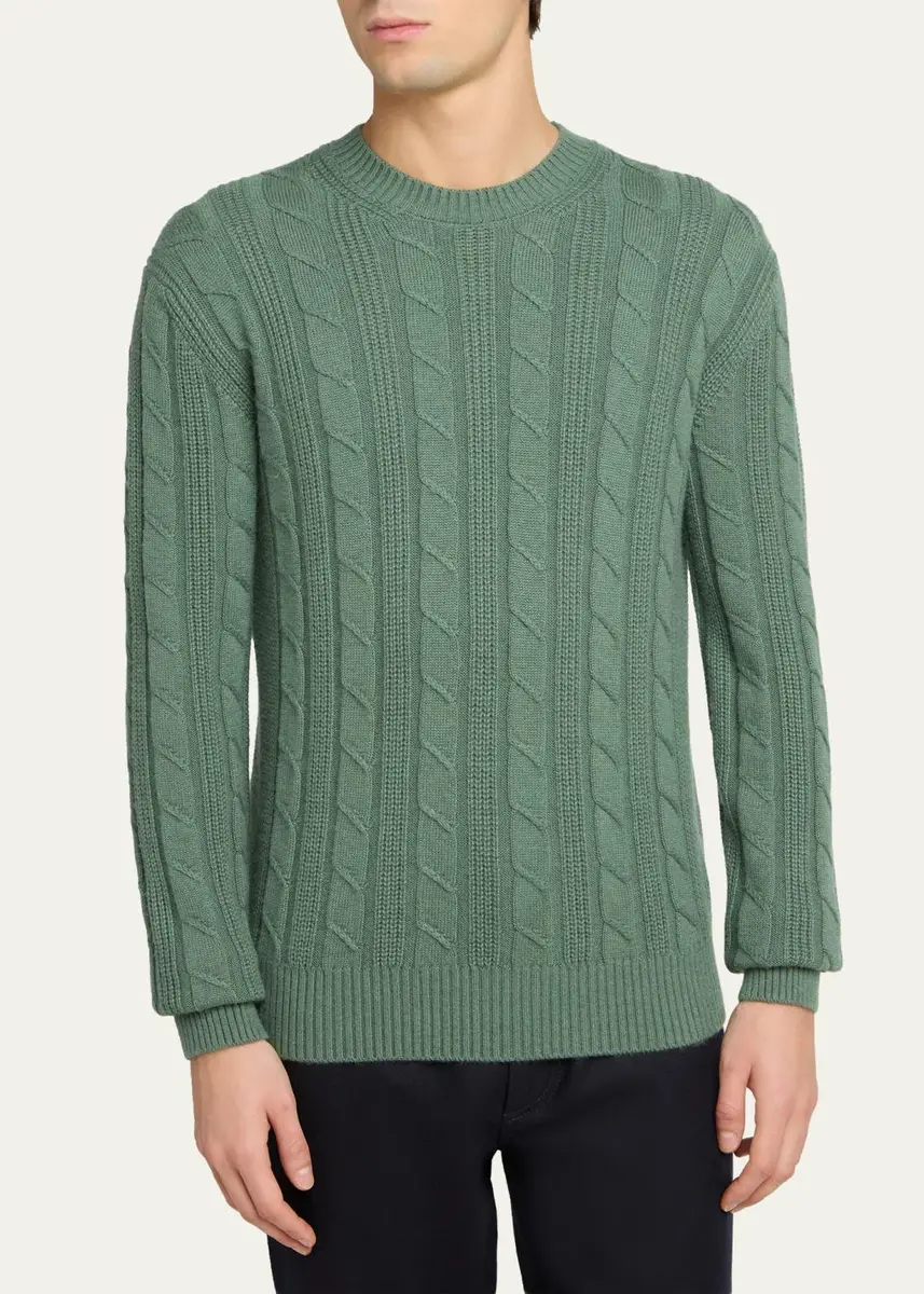 Zegna Men's 7gg Oasi Cashmere Cable Crewneck Sweater | Thumbnail 4