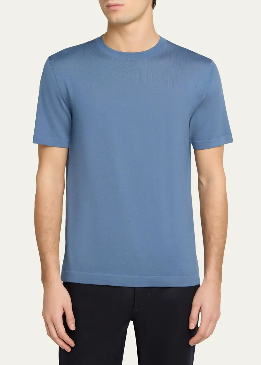 Zegna Men's Trofeo Wool Solid Crewneck T-Shirt | Thumbnail 4 Zegna Men's Trofeo Wool Solid Crewneck T-Shirt | Thumbnail 4