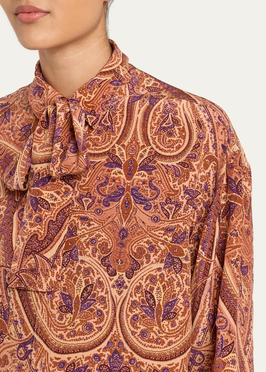 Ulla Johnson Lise Long-Sleeve Tie-Neck Silk Blouse | Thumbnail 5