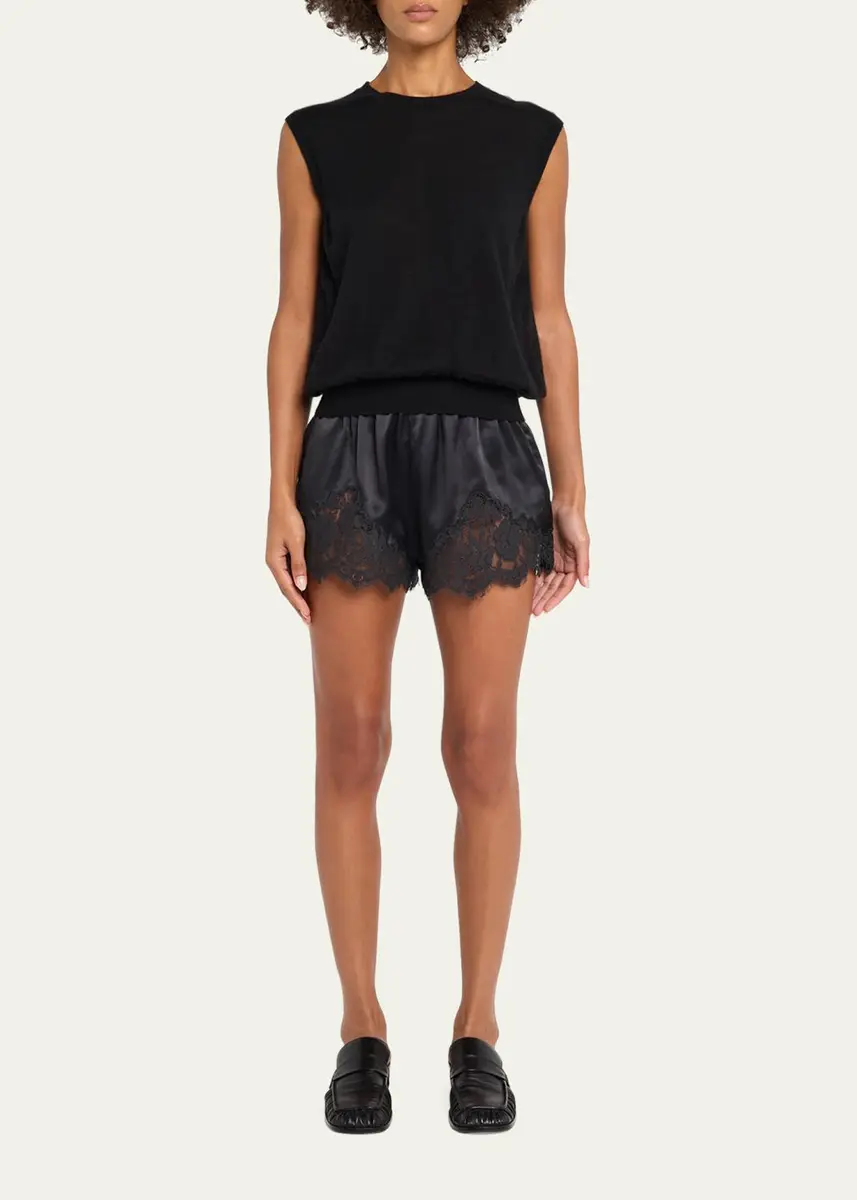 RE/DONE Jennie Lace-Trim Satin Shorts | Thumbnail 2 RE/DONE Jennie Lace-Trim Satin Shorts | Thumbnail 2