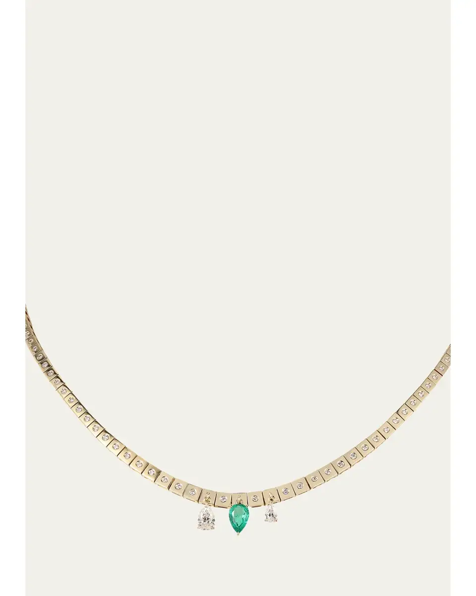 Type Jewelry LEGGO Fringe Emerald and Diamond Tennis Necklace