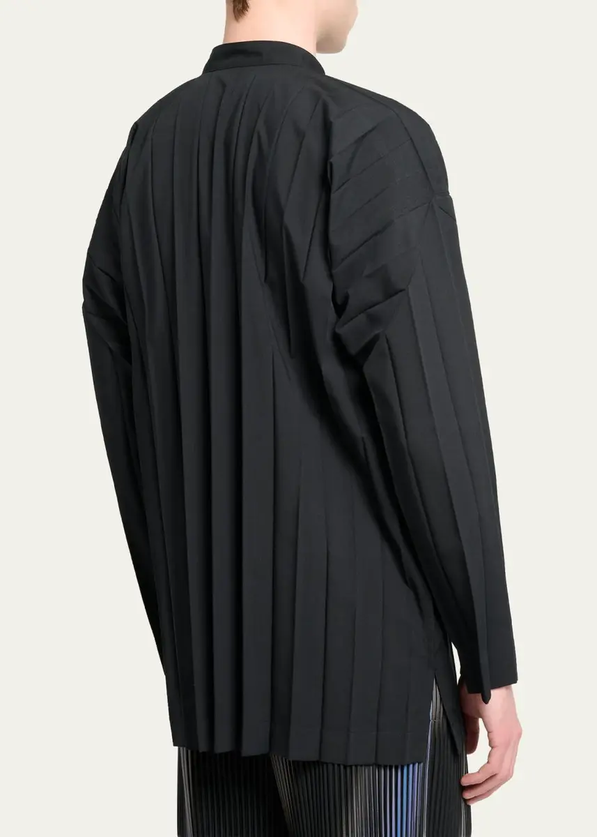 Homme Plissé Issey Miyake Men's Edge Pleated Band-Collar Shirt | Thumbnail 3 Homme Plissé Issey Miyake Men's Edge Pleated Band-Collar Shirt | Thumbnail 3