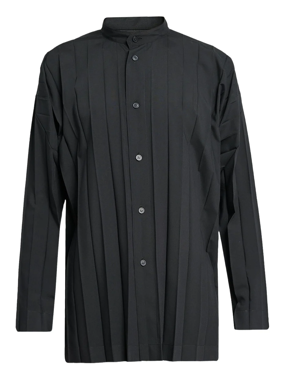 Men's Edge Pleated Band-Collar Shirt Men's Edge Pleated Band-Collar Shirt